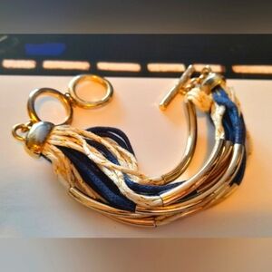 Navy Blue And Cream  And Gold Color Bracelet